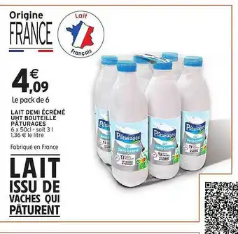 Intermarché Lait demi écrémé uht bouteille pâturages offre