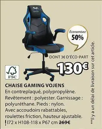 JYSK Chaise gaming vojens offre