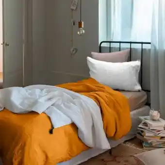 Carré Blanc Parure de lit enfant lin et coton lavé songe curcuma offre