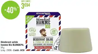 Géant Casino Déodorant solide homme bio BLONDEPIL offre