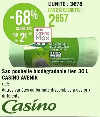 Géant Casino Sac poubelle biodégradable lien 30 L CASINO AVENIR offre