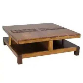 Grande table basse carrée bois sculpté "acacia domino"