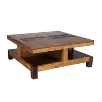 Table basse carrée bois massif sculpté "acacia domino"