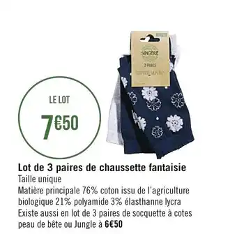 Géant Casino Lot de 3 paires de chaussette fantaisie offre
