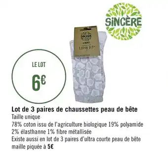 Géant Casino Lot de 3 paires de chaussettes peau de bête offre