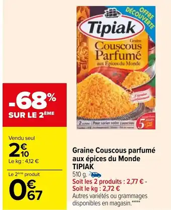 Carrefour Graine Couscous Parfumé aux épices du Monde Tipiak offre