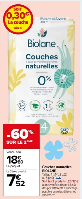 Carrefour Couches Naturelles Biolane offre