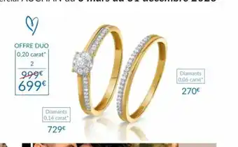Auchan Bague or jaune 750 milliemes rhodie et diamants offre