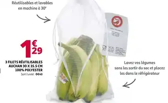 Auchan 3 Filets Réutilisables Auchan 30X35.5 cm offre