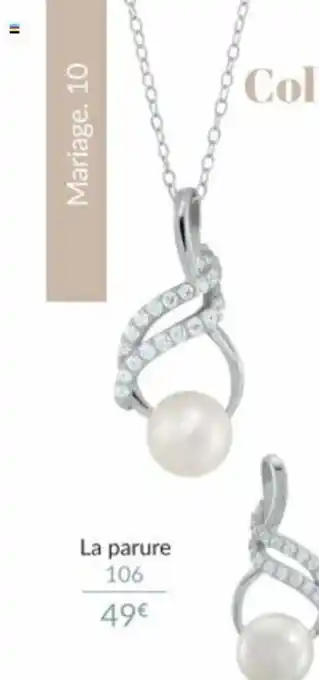 Auchan Parure collier +boucle d'oreilles argent perles synthetiques de zirconium offre
