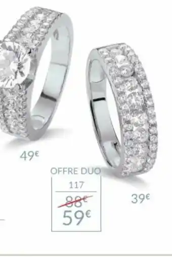 Auchan Offre duo bague +demi alliance argent et oxydes de zirconium offre