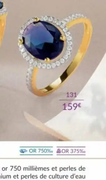 Auchan Bague or 375 millièmes rhodie et oxuydes de zirconium blancs et bleu offre