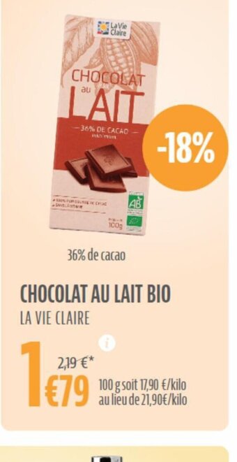 La Vie Claire Chocolat au lait bio offre