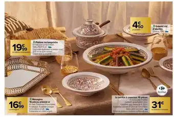 Carrefour Plateau rectangulaire, ménagère 16 pièces oriental or, le service à couscous 10 pièces, gobelet nid d'abeilles offre