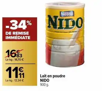 Carrefour Lait en poudre nido offre