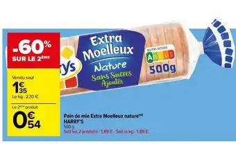 Carrefour Pain de mie extra moelleux nature harry's offre
