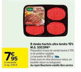 Carrefour 8 steaks hachés ultra tendre 15% m.g. socopa offre