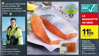 4 pavĂ©s de saumon avec peau sans arĂȘtes filiĂšre qualitĂ© carrefour asc