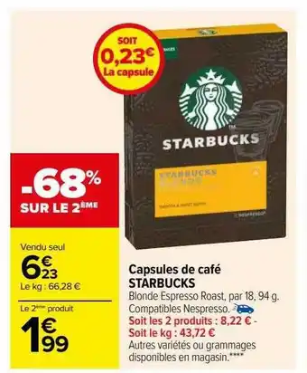 Carrefour Capsules de café starbucks offre
