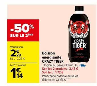 Carrefour Boisson énergisante crazy tiger offre