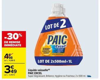 Carrefour Liquide vaisselle paic excel offre