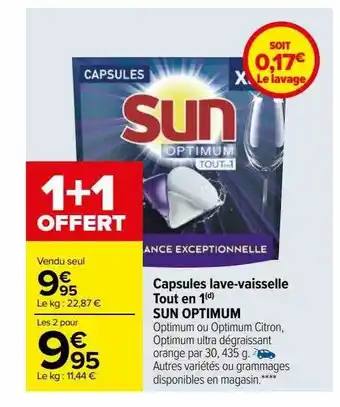 Carrefour Capsules lave-vaisselle tout en 1 sun optimum offre