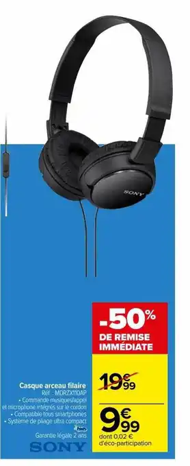 Carrefour Casque arceau filaire sony offre
