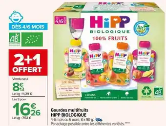 Carrefour Gourdes multifruits hipp biologique offre