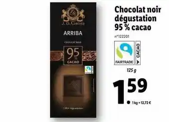 Lidl Chocolat noir dégustation 95% cacao offre