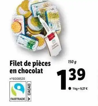 Lidl Filet de pièces en chocolat favorina offre