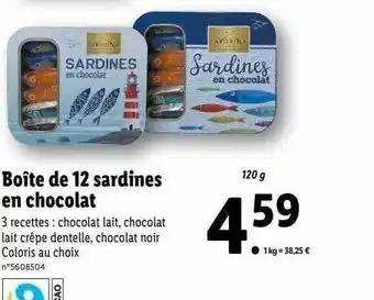 Lidl Boîte de 12 sardines en chocolat favorina offre
