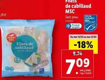 Lidl Filets de cabillaud msc ocean sea offre