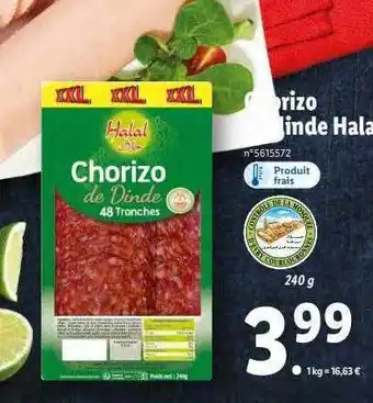 Lidl Chorizo de dinde halal offre