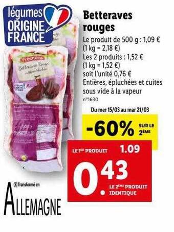 Lidl Betteraves rouges offre
