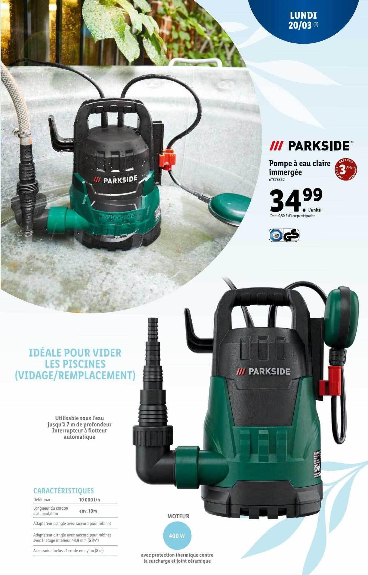 Promo Pompe à eau claire immergée parkside chez Lidl