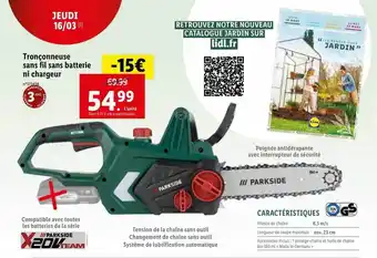Lidl Tronçonneuse sans fil sans batterie ni chargeur parkside offre
