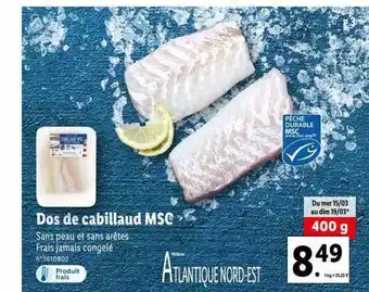 Lidl Dos de cabillaud msc offre