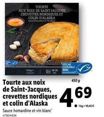 Lidl Tourte aux noix de saint-jacques, crevettes nordiques et colin d'alaska offre