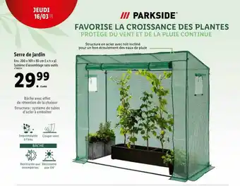Lidl Serre de jardin parkside offre