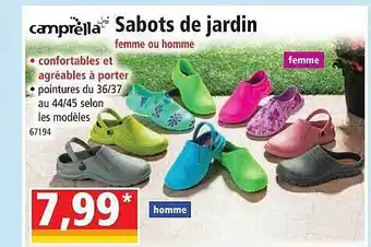 Norma Sabots de jardin femme ou homme camprella offre
