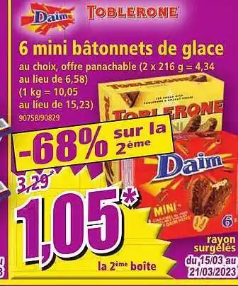 Norma 6 mini bâtonnets de glace daim, toblerone offre