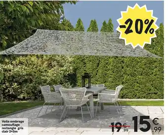 Voile ombrage camouflage rectangle gris clair 2 x 3 m