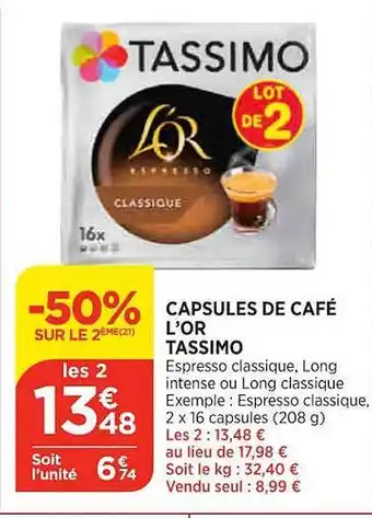 Maximarché Capsules de café l'or tassimo offre