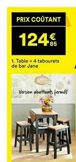 BUT Table + 4 Tabourets De Bar Jane offre