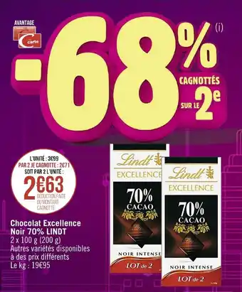 Casino Supermarchés Chocolat excellence noir 70% LINDT offre