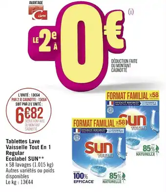 Casino Supermarchés Tablettes lave vaisselle tout en 1 regular ecolabel SUN offre