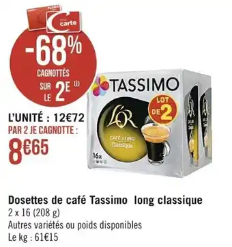 Dosettes de café tassimo long classique