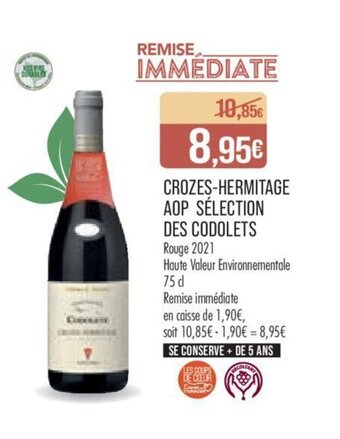 Match Crozes-hermitage aop sélection des codolets offre