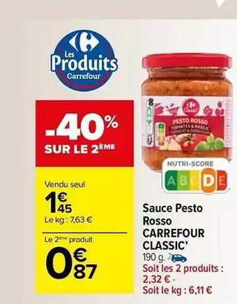 Carrefour Market Sauce pesto rosso carrefour classic' offre