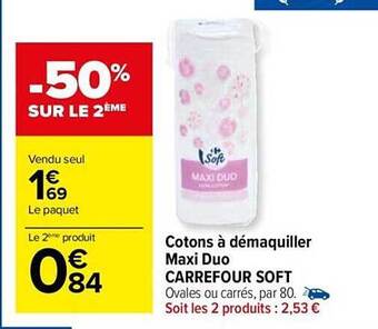 Carrefour Market Cotons à démaquiller maxi duo carrefour soft offre